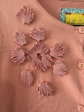 Bella Bird Pink Floral Appliqué Cottagecore Cardigan Sweater Size Large